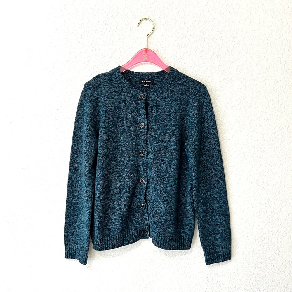 Vintage I Love Ronson Digital Blue Cardigan Button Sweater Size X-Small